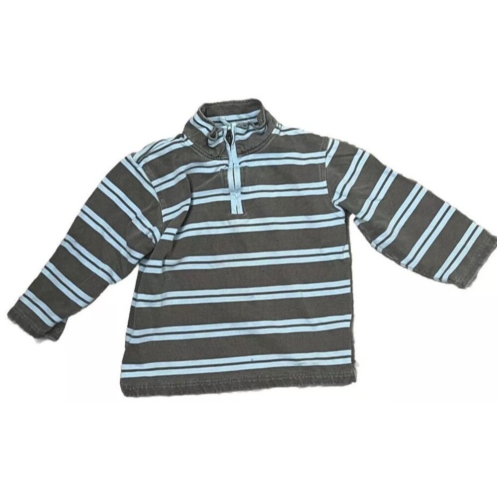 Mini Boden 5 6 Sweatshirt 1/4 Zip Preppy‎ Stripe Blue Brown Long Sleeve Cotton